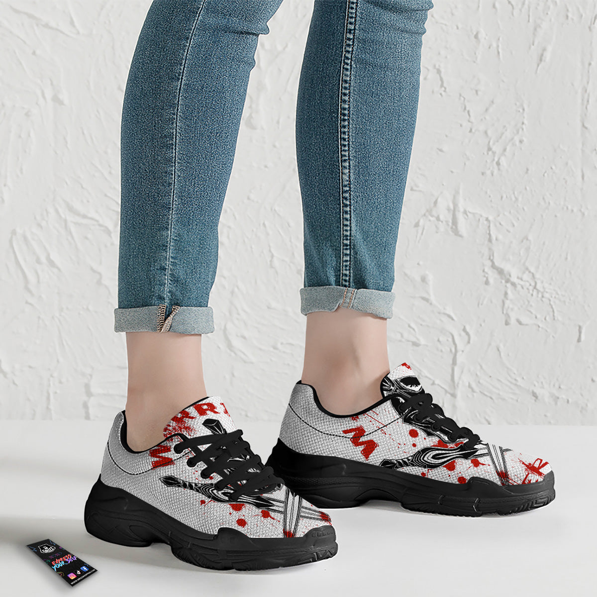 Warrior Bloody Spartan Print Black Chunky Shoes-grizzshop