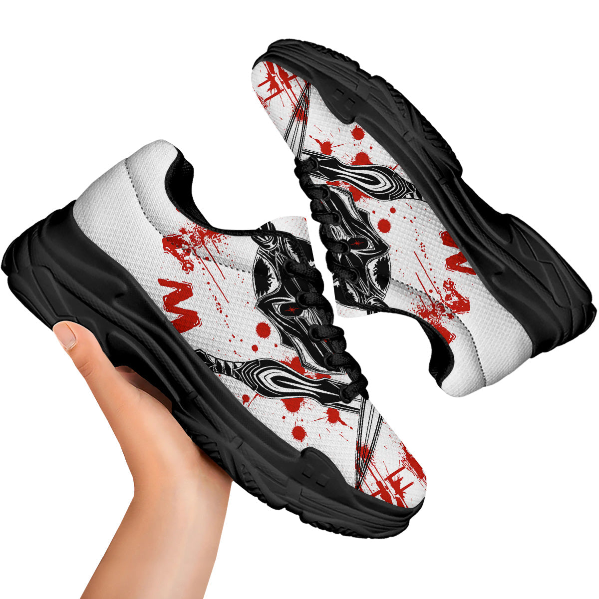 Warrior Bloody Spartan Print Black Chunky Shoes-grizzshop