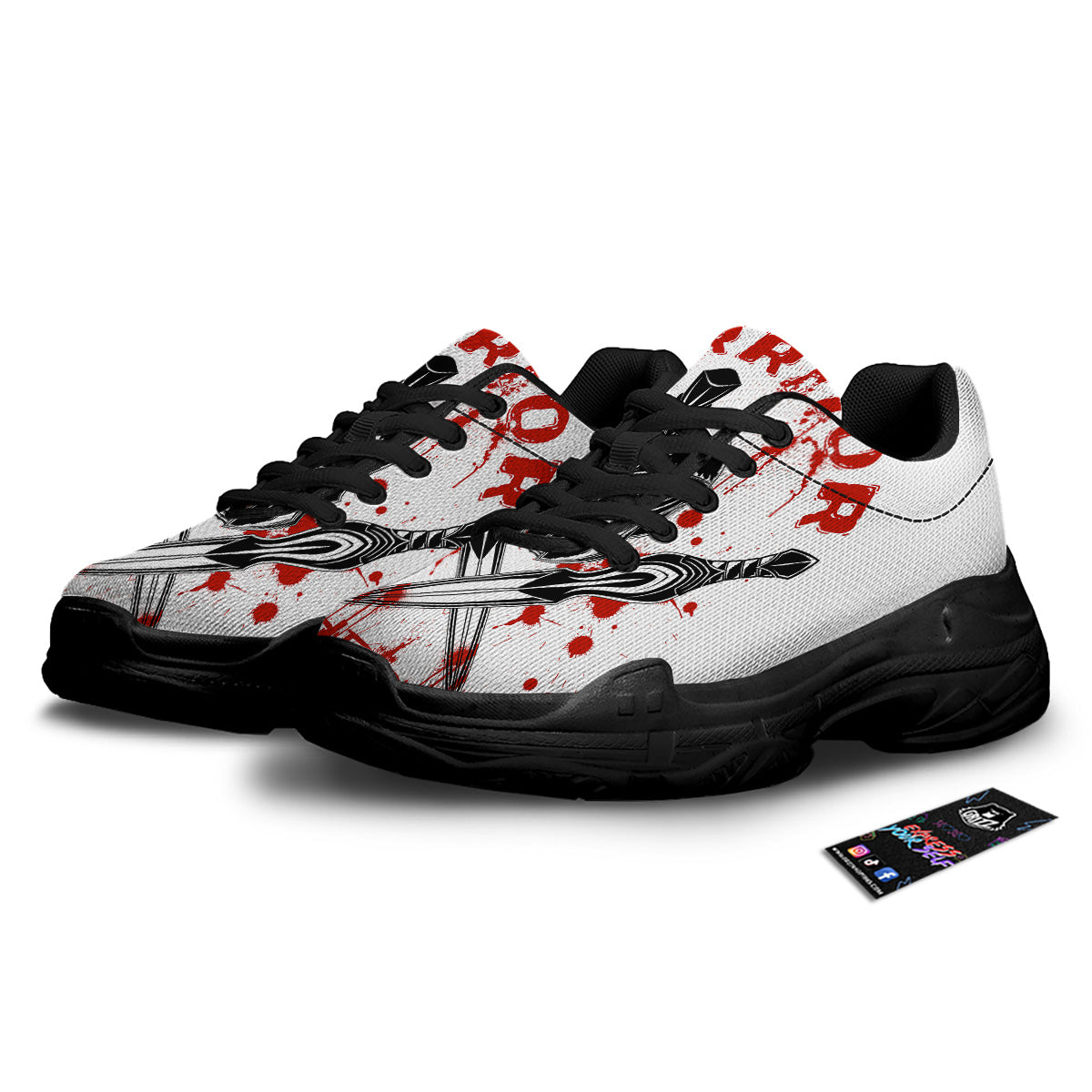 Warrior Bloody Spartan Print Black Chunky Shoes-grizzshop