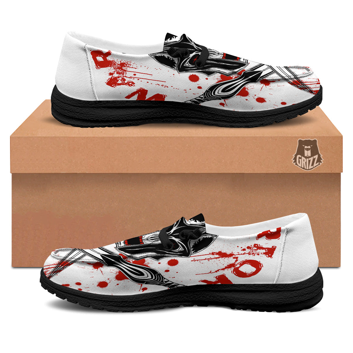 Warrior Bloody Spartan Print Black Loafers-grizzshop