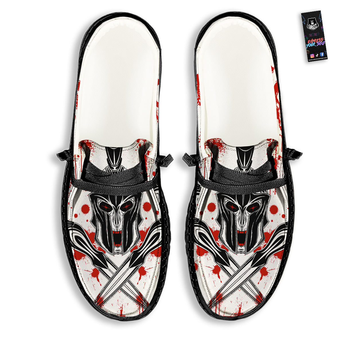 Warrior Bloody Spartan Print Black Loafers-grizzshop