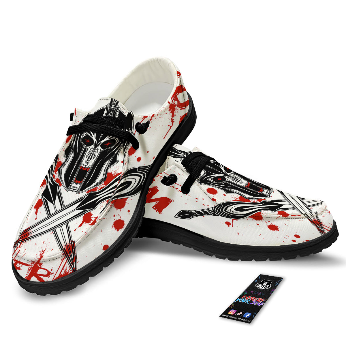 Warrior Bloody Spartan Print Black Loafers-grizzshop