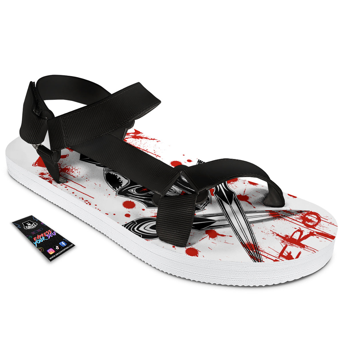 Warrior Bloody Spartan Print Black Open Toe Sandals-grizzshop