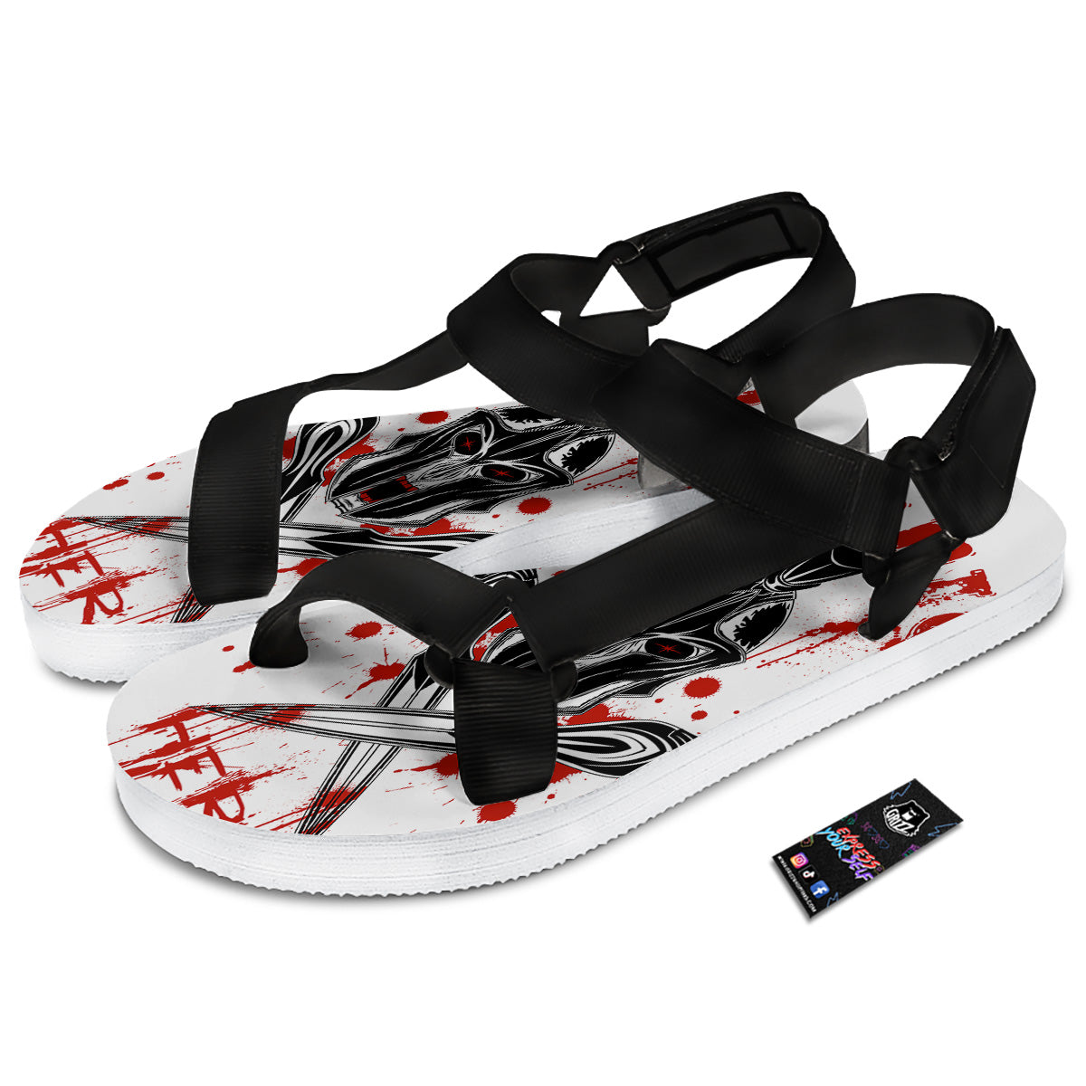 Warrior Bloody Spartan Print Black Open Toe Sandals-grizzshop