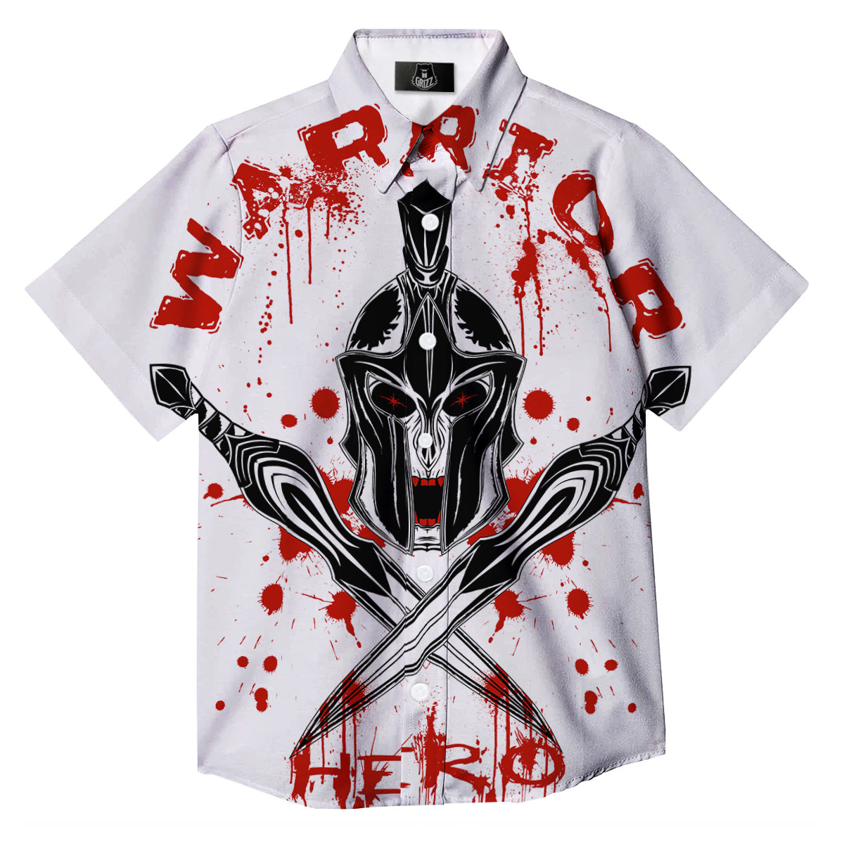 Warrior Bloody Spartan Print Button Up Shirt-grizzshop
