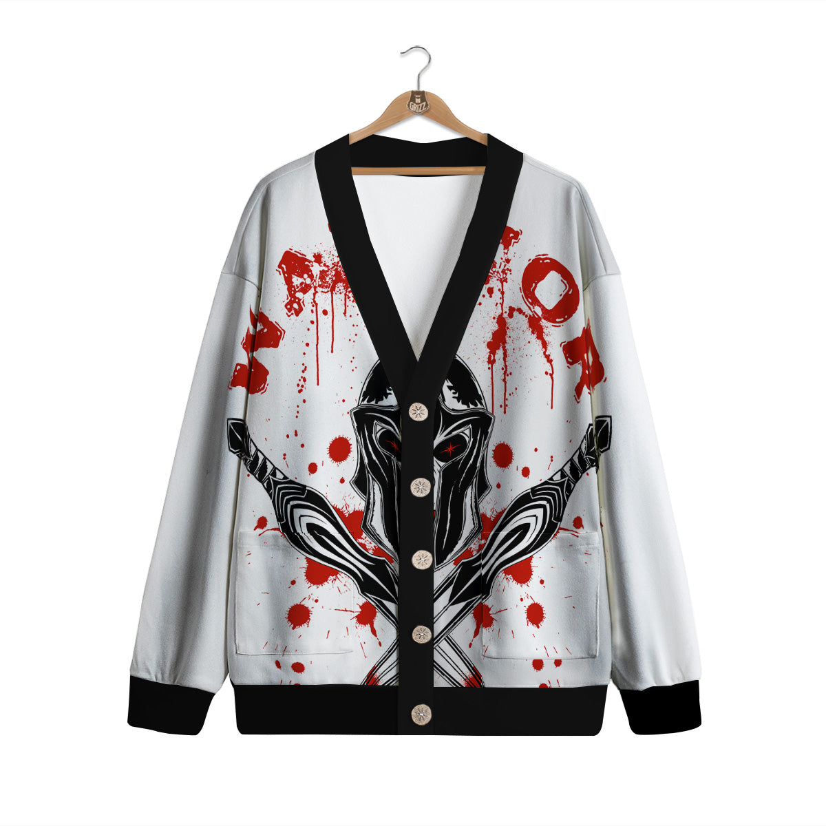 Warrior Bloody Spartan Print Cardigan-grizzshop