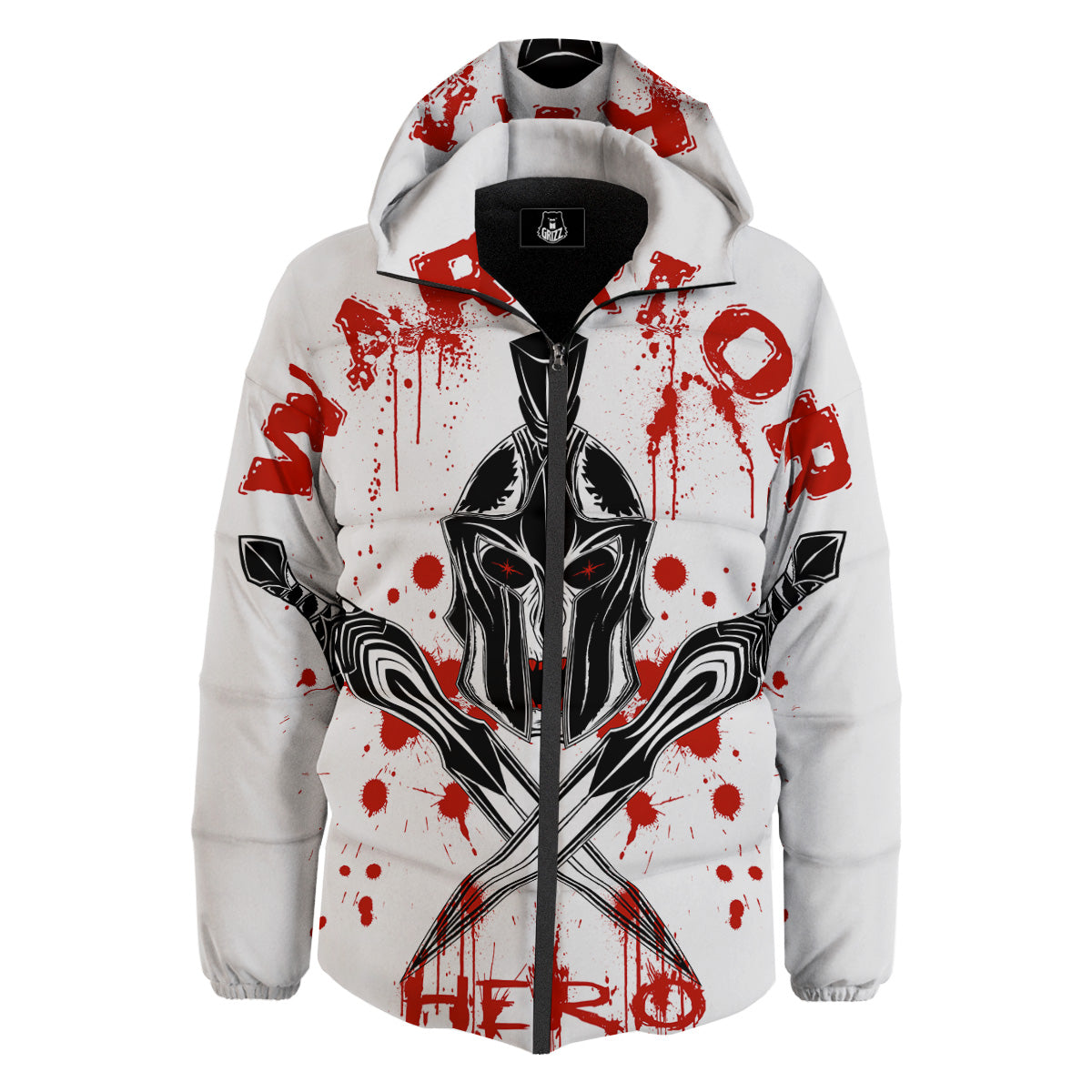 Warrior Bloody Spartan Print Down Jacket-grizzshop