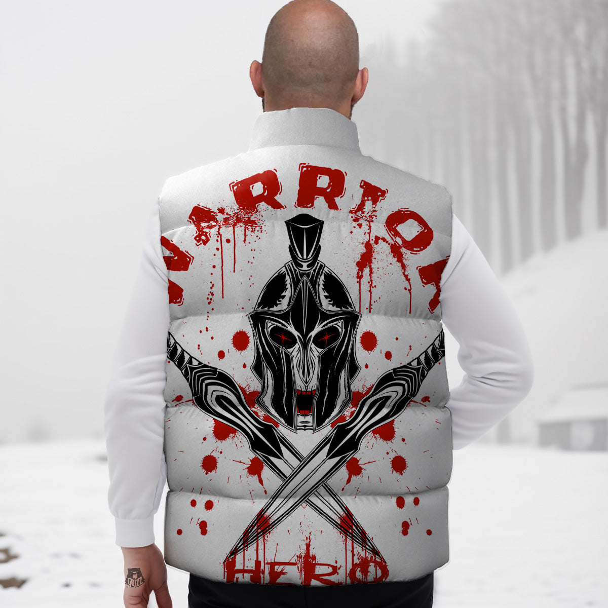 Warrior Bloody Spartan Print Down Vest