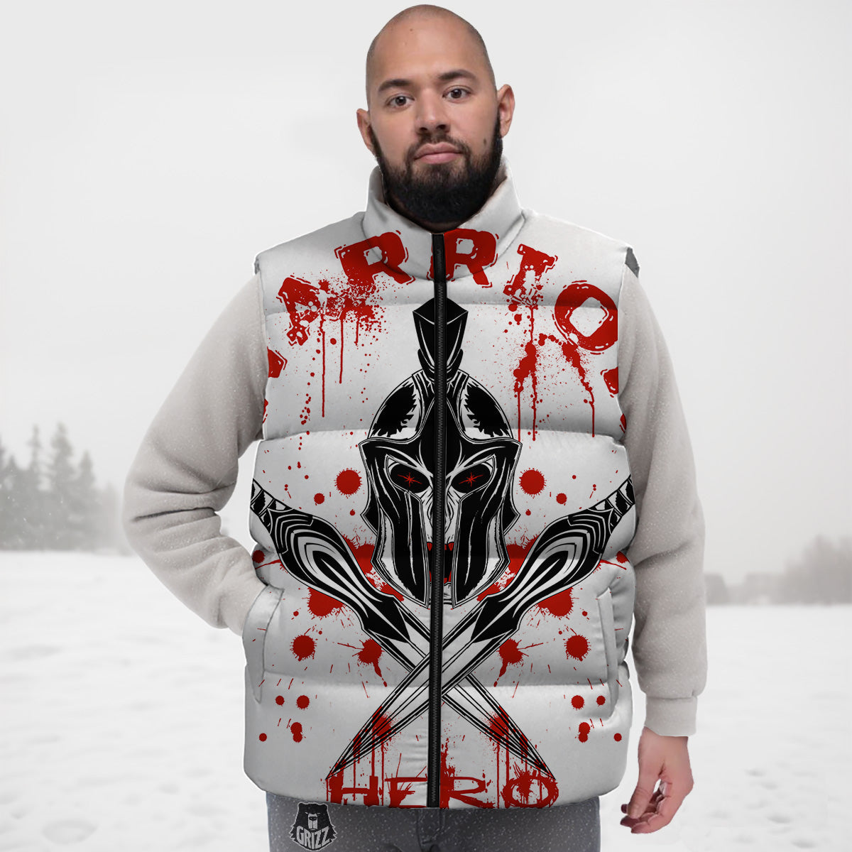 Warrior Bloody Spartan Print Down Vest