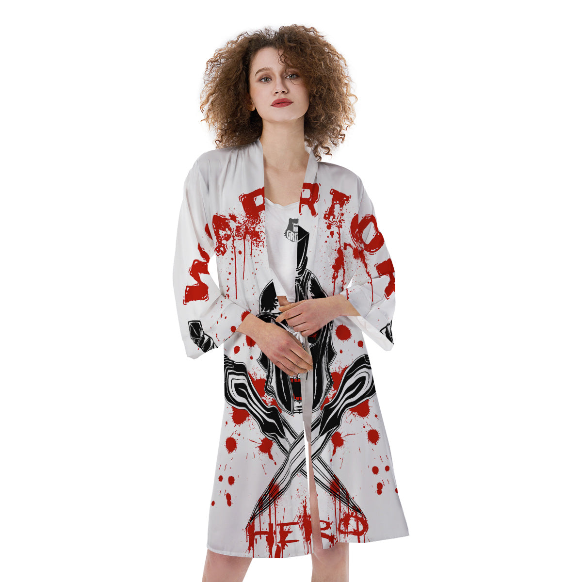 Warrior Bloody Spartan Print Kimono-grizzshop