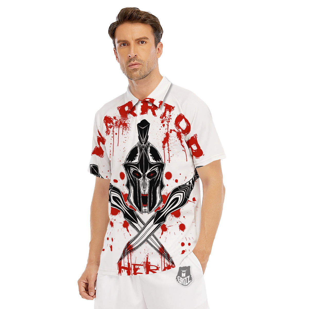Warrior Bloody Spartan Print Men's Golf Shirts-grizzshop