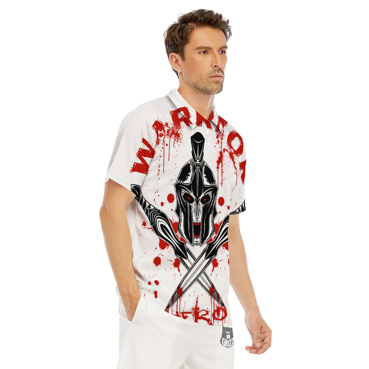 Warrior Bloody Spartan Print Men's Golf Shirts-grizzshop
