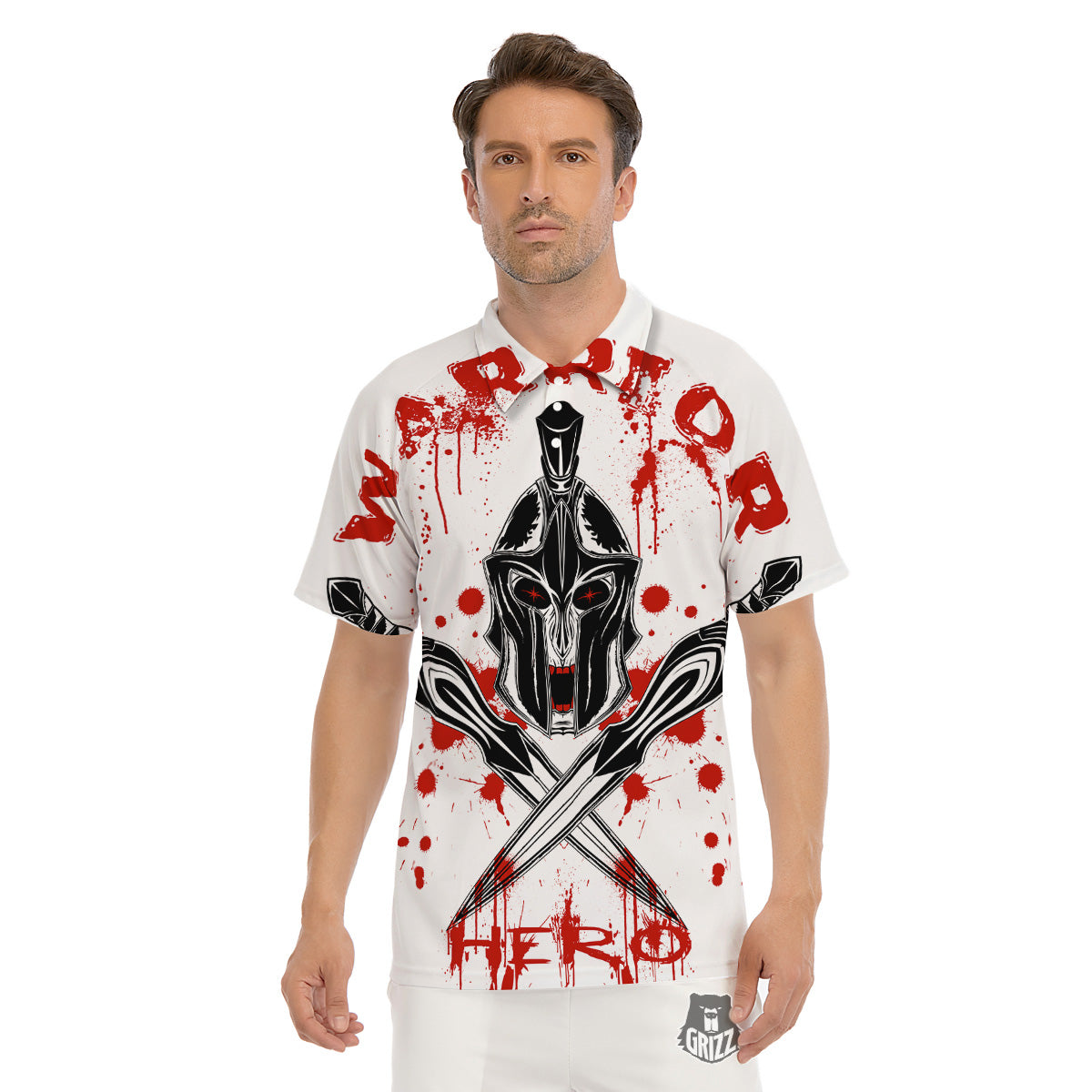 Warrior Bloody Spartan Print Men's Golf Shirts-grizzshop