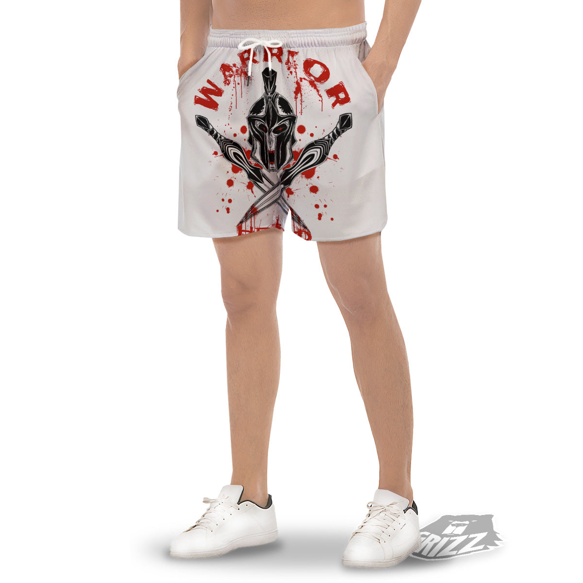 Warrior Bloody Spartan Print Men's Gym Shorts-grizzshop