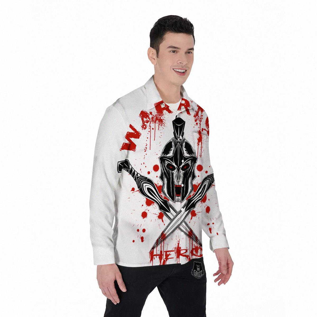 Warrior Bloody Spartan Print Men's Long Sleeve Shirts-grizzshop