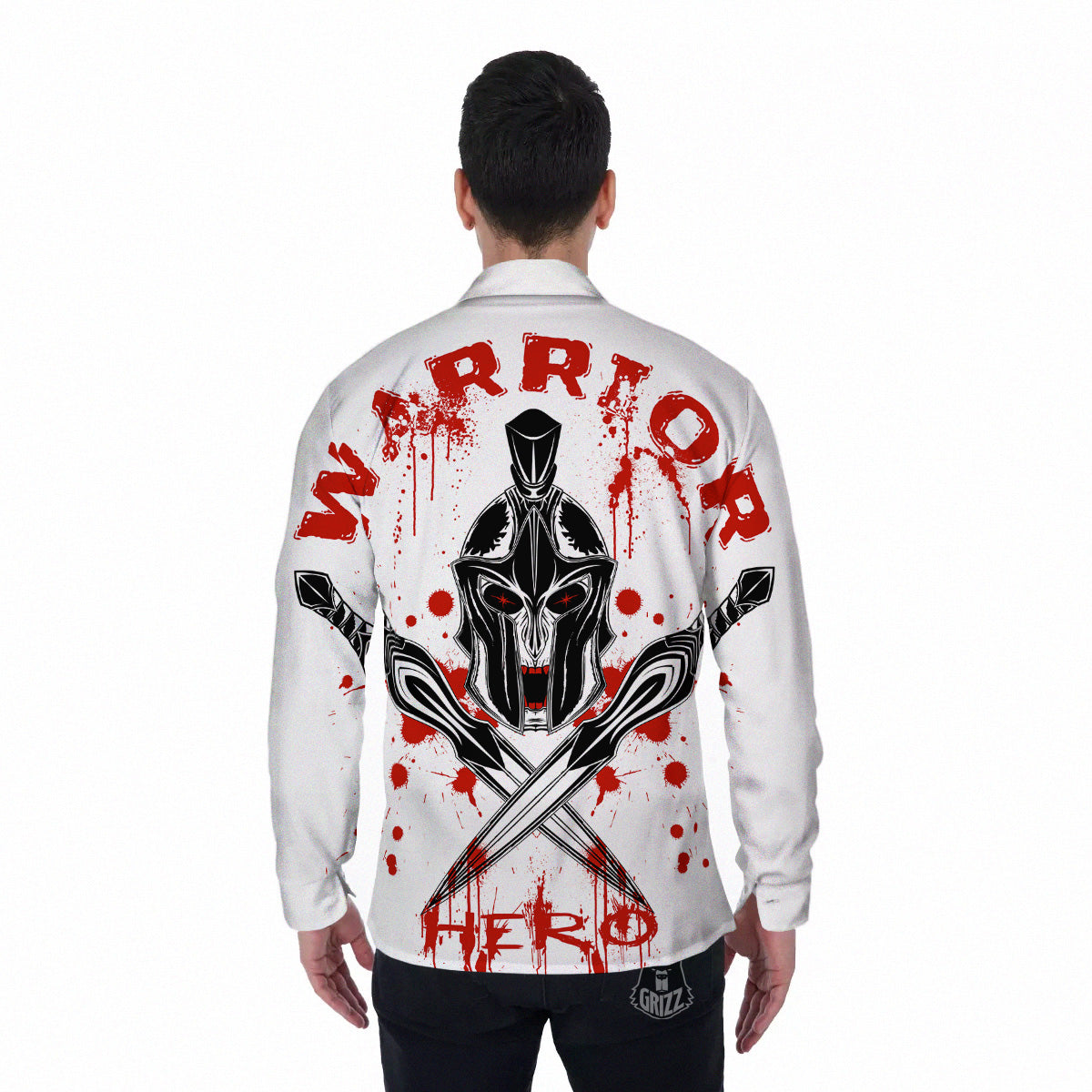 Warrior Bloody Spartan Print Men's Long Sleeve Shirts-grizzshop