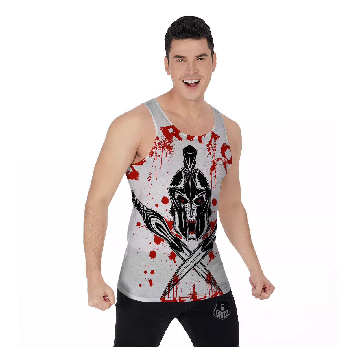 Warrior Bloody Spartan Print Men's Tank Top-grizzshop