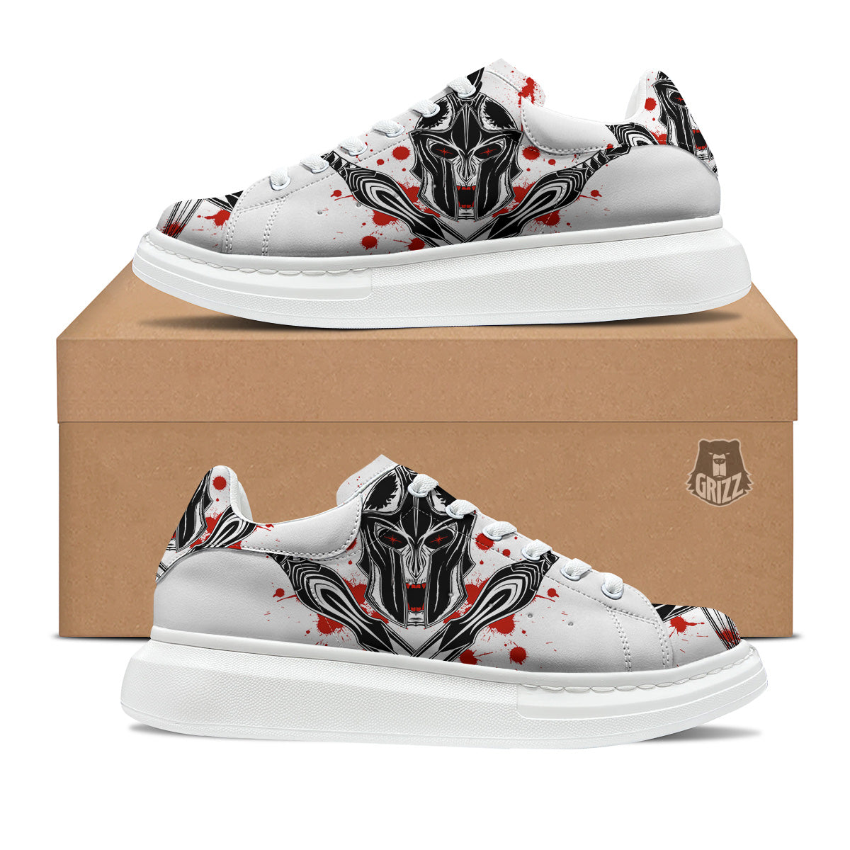 Warrior Bloody Spartan Print Platform Shoes-grizzshop