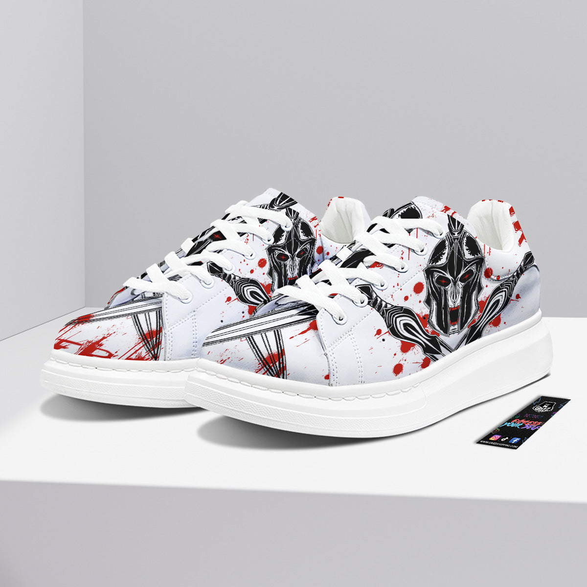Warrior Bloody Spartan Print Platform Shoes-grizzshop