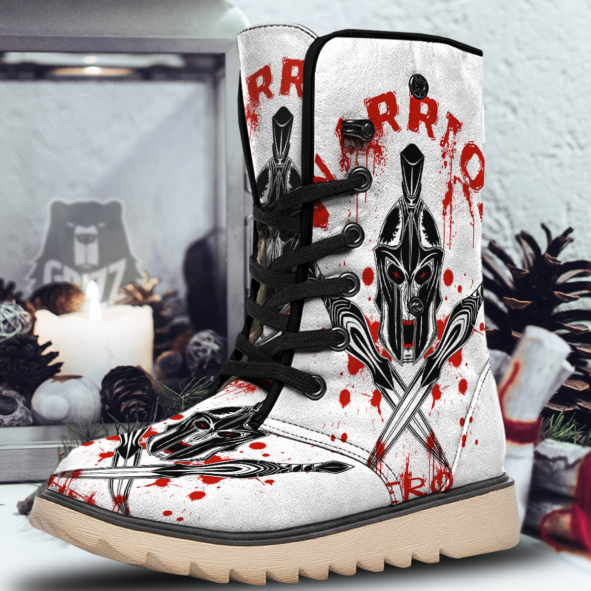 Warrior Bloody Spartan Print Snow Boots-grizzshop