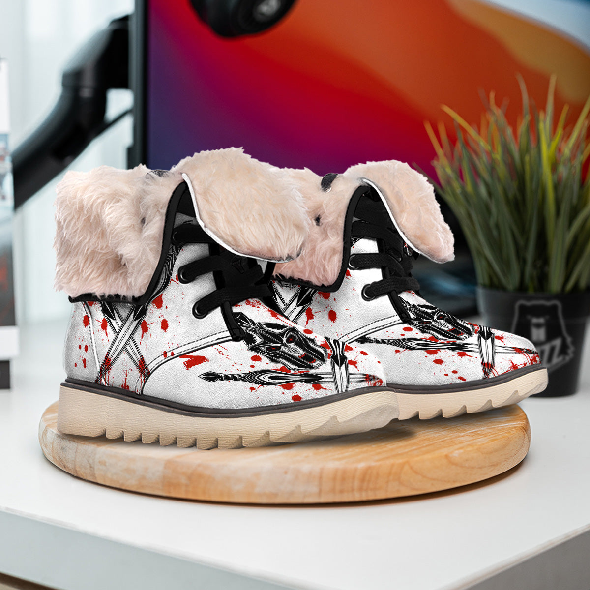 Warrior Bloody Spartan Print Snow Boots-grizzshop