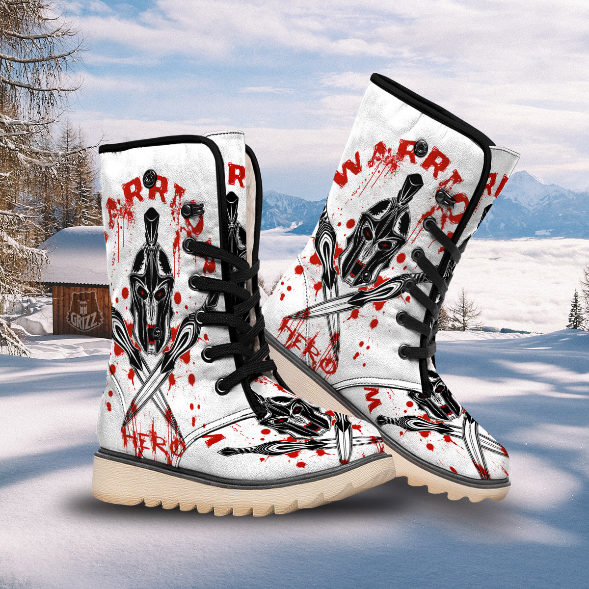 Warrior Bloody Spartan Print Snow Boots-grizzshop