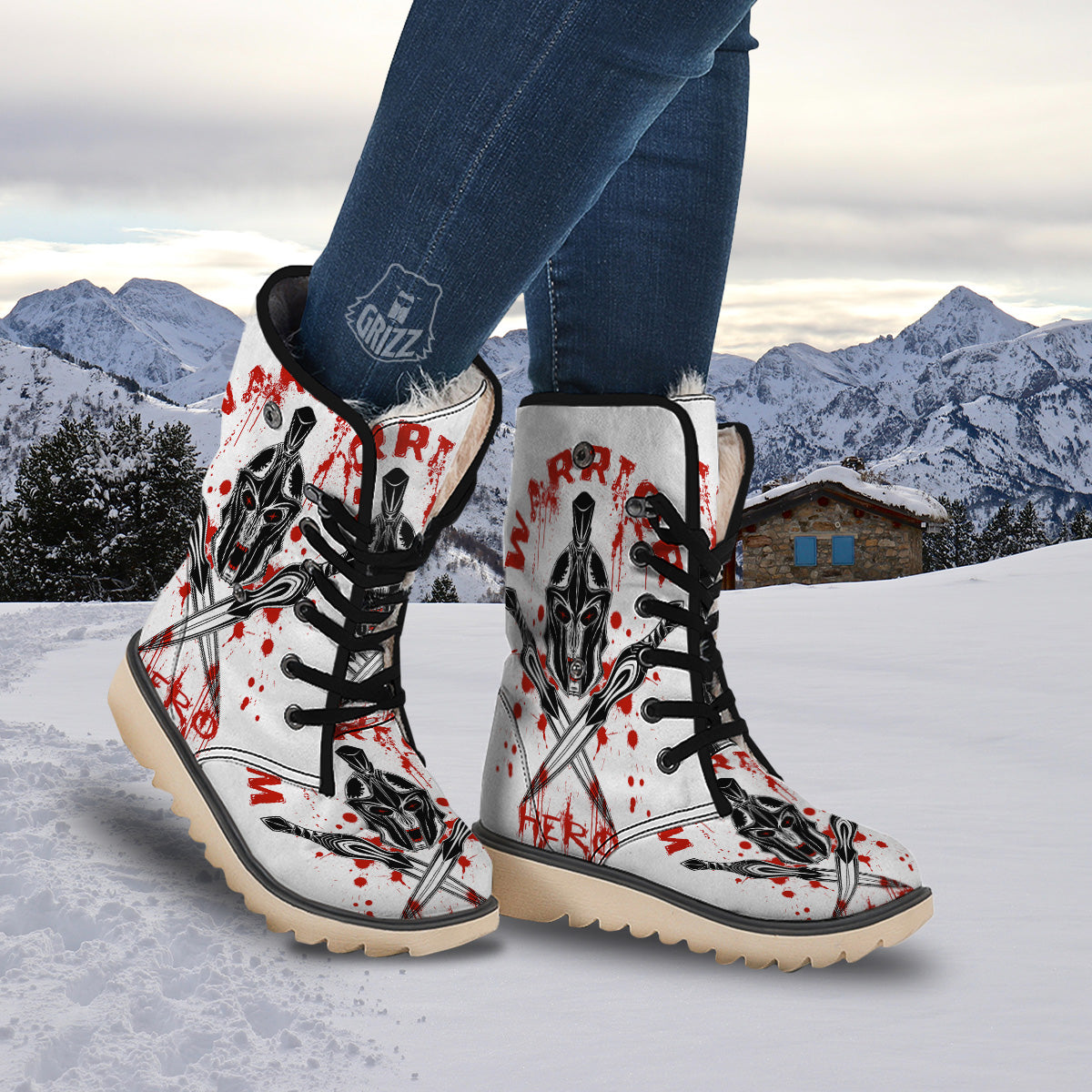 Warrior Bloody Spartan Print Snow Boots-grizzshop