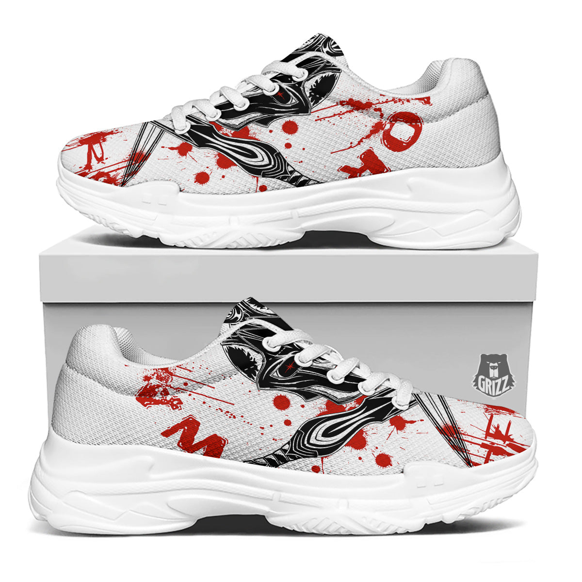 Warrior Bloody Spartan Print White Chunky Shoes-grizzshop