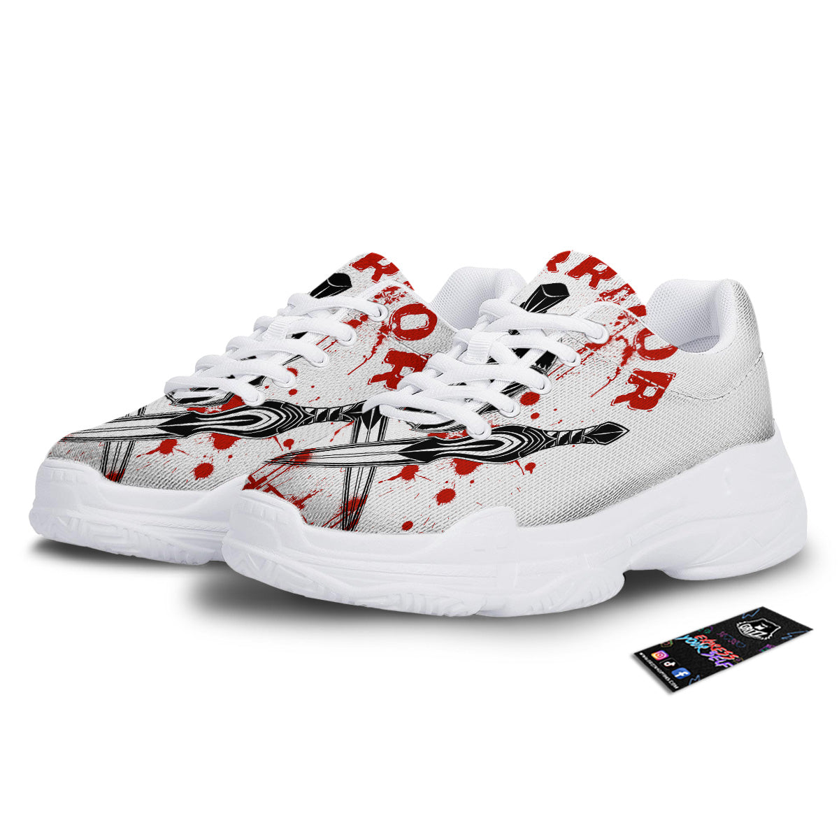 Warrior Bloody Spartan Print White Chunky Shoes-grizzshop