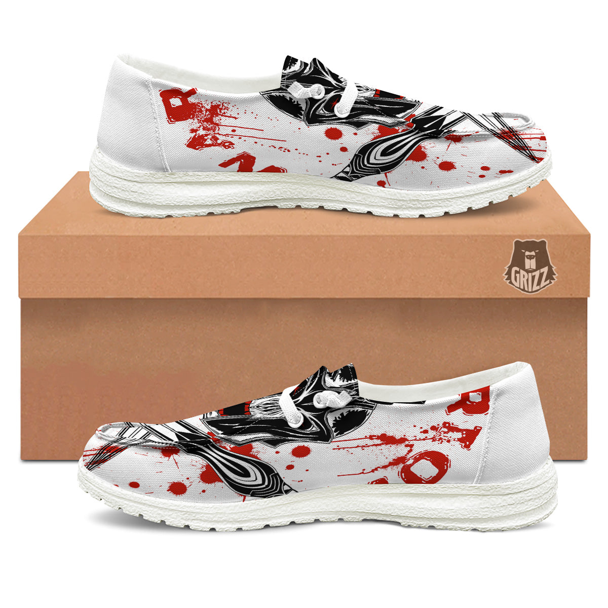 Warrior Bloody Spartan Print White Loafers-grizzshop