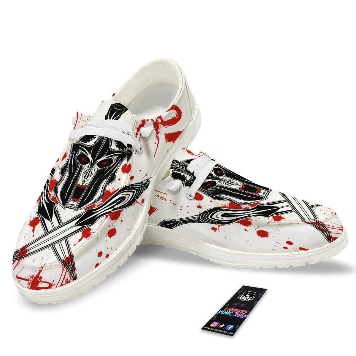 Warrior Bloody Spartan Print White Loafers-grizzshop