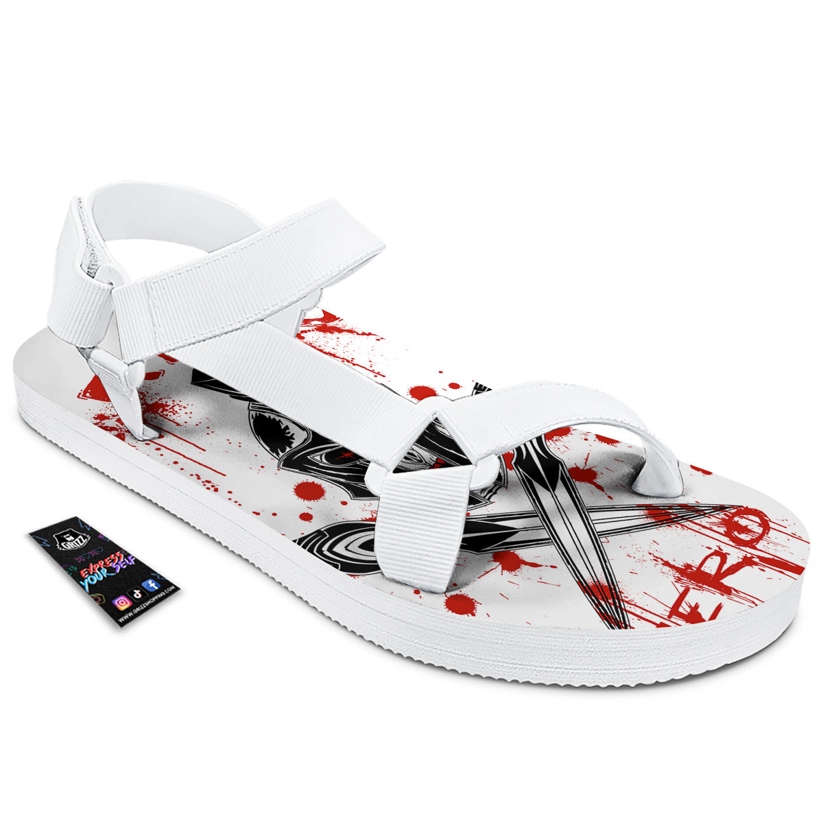 Warrior Bloody Spartan Print White Open Toe Sandals-grizzshop