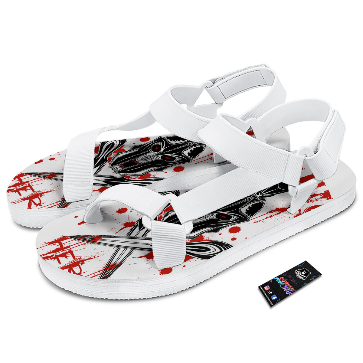 Warrior Bloody Spartan Print White Open Toe Sandals-grizzshop