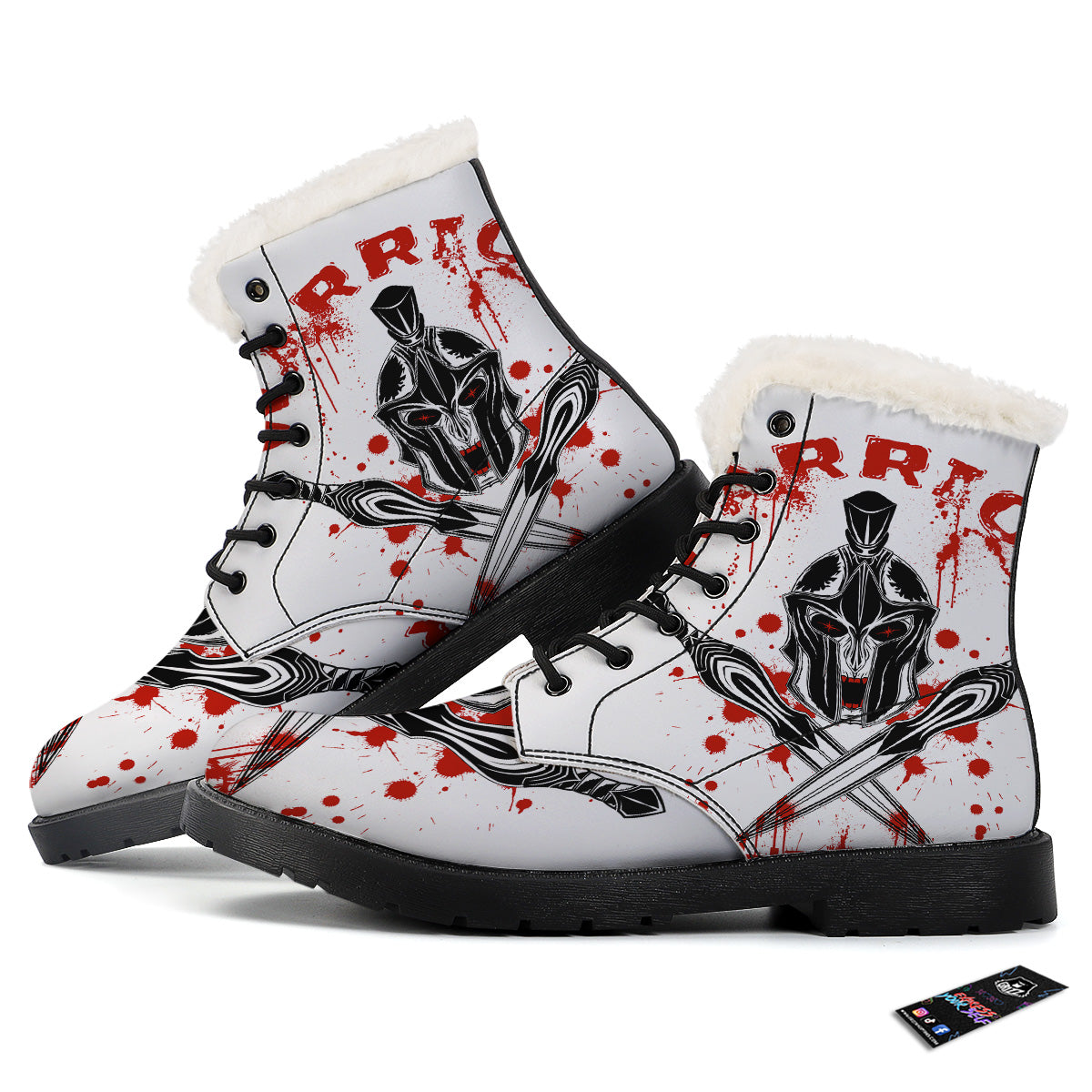 Warrior Bloody Spartan Print Winter Boots-grizzshop