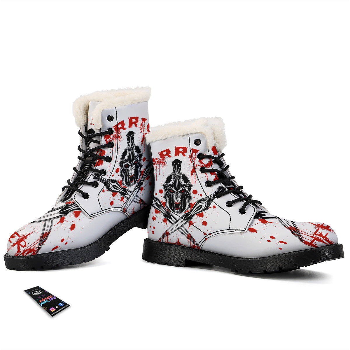 Warrior Bloody Spartan Print Winter Boots-grizzshop