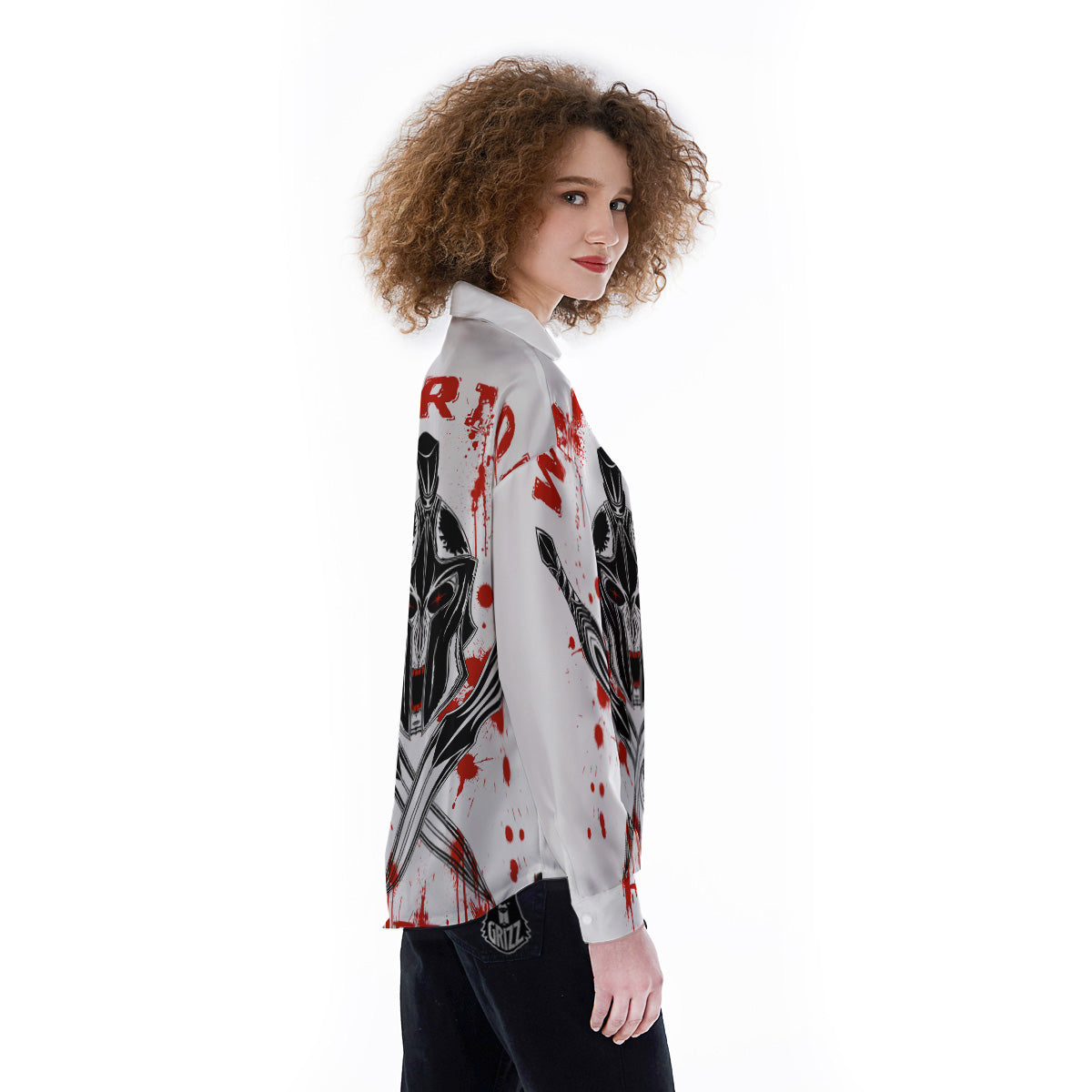 Warrior Bloody Spartan Print Women's Long Sleeve Shirts-grizzshop