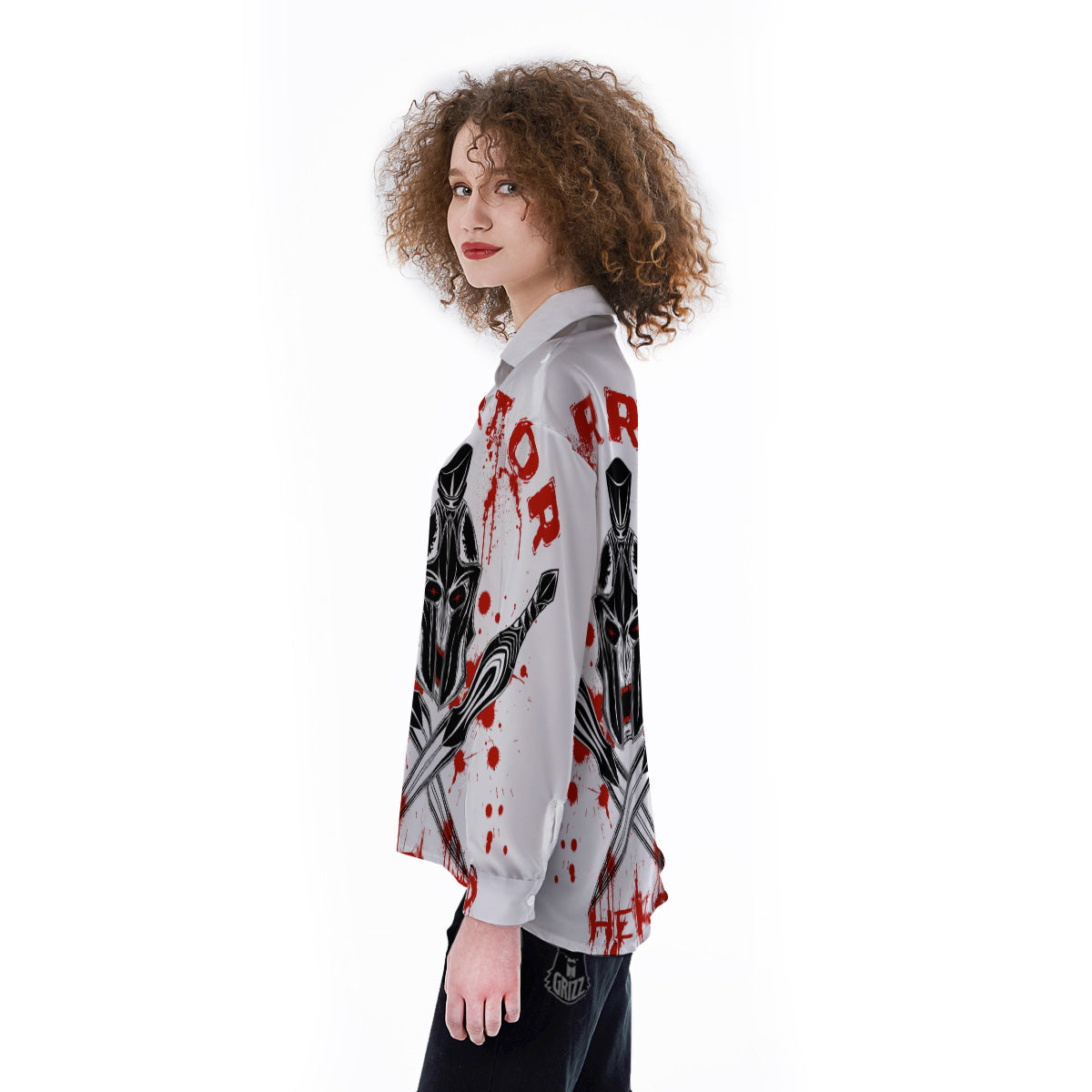 Warrior Bloody Spartan Print Women's Long Sleeve Shirts-grizzshop