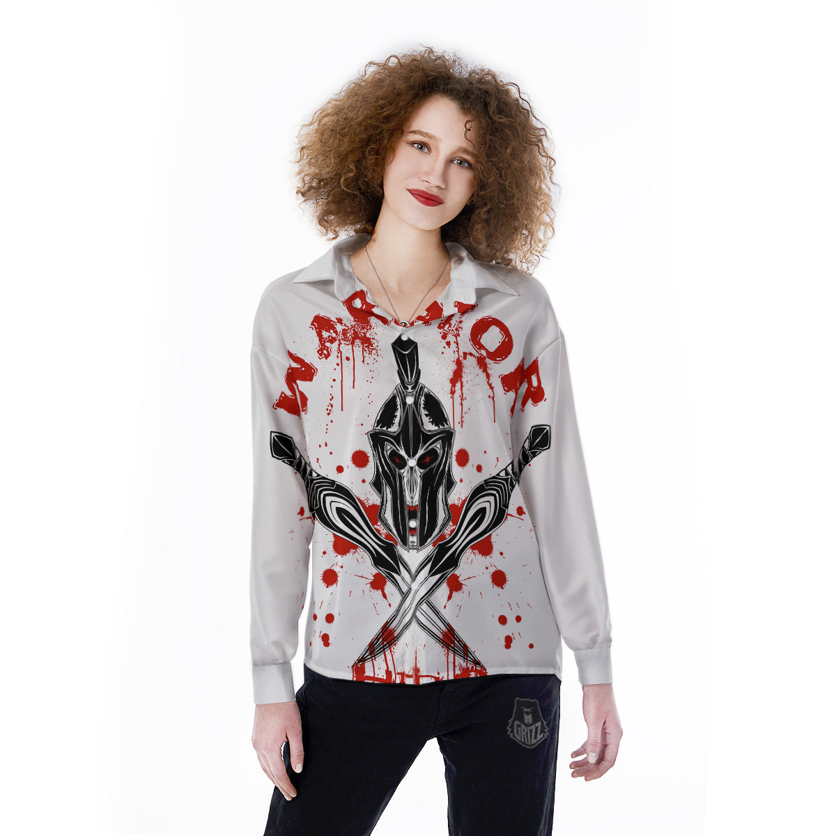 Warrior Bloody Spartan Print Women's Long Sleeve Shirts-grizzshop