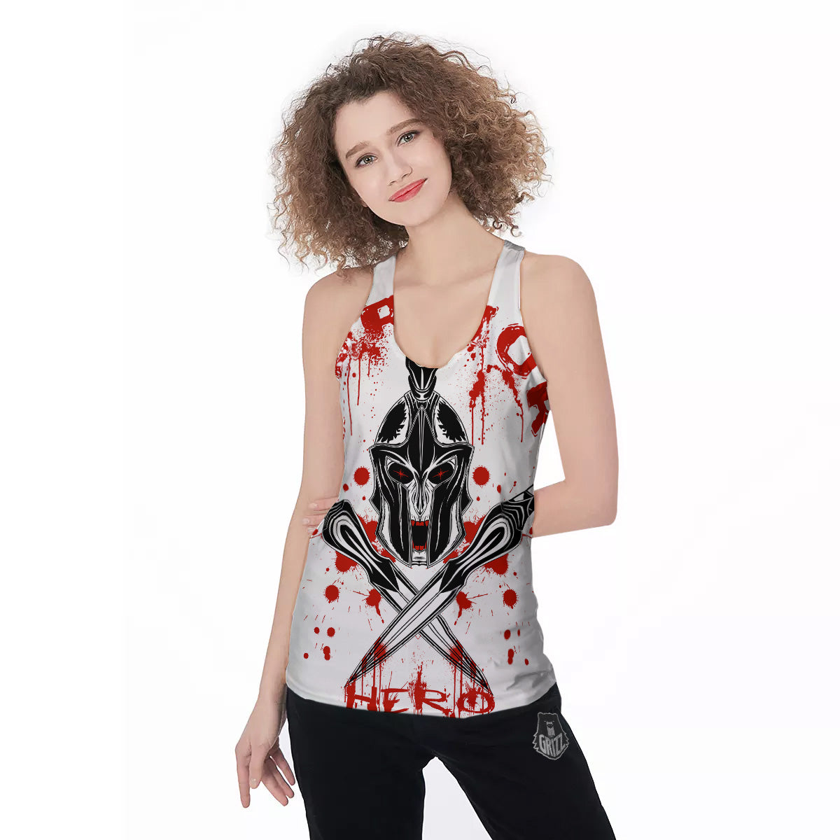 Warrior Bloody Spartan Print Women's Racerback Tank Top-grizzshop
