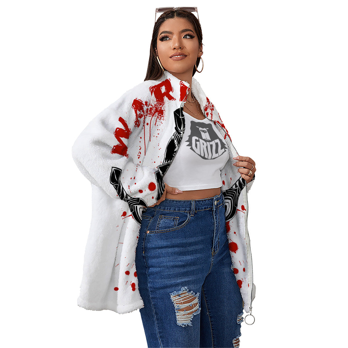 Warrior Bloody Spartan Print Women's Sherpa Jacket-grizzshop