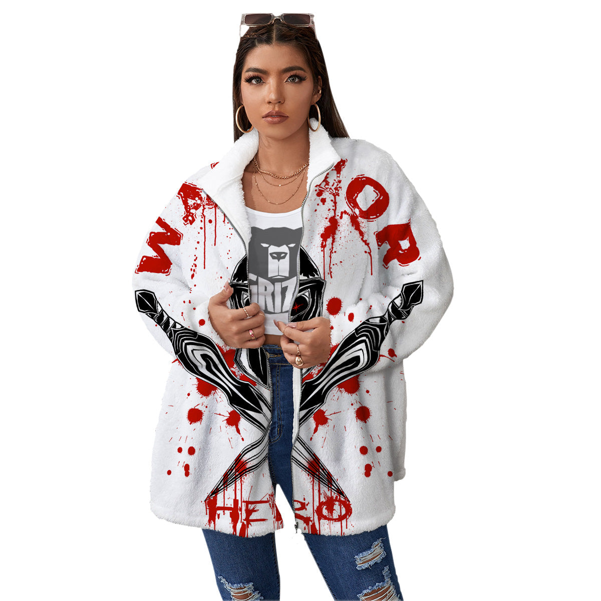 Warrior Bloody Spartan Print Women's Sherpa Jacket-grizzshop