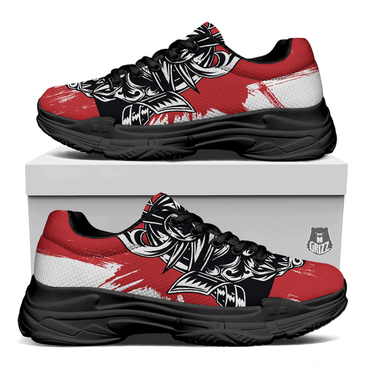 Warrior Japanese Samurai Print Black Chunky Shoes-grizzshop