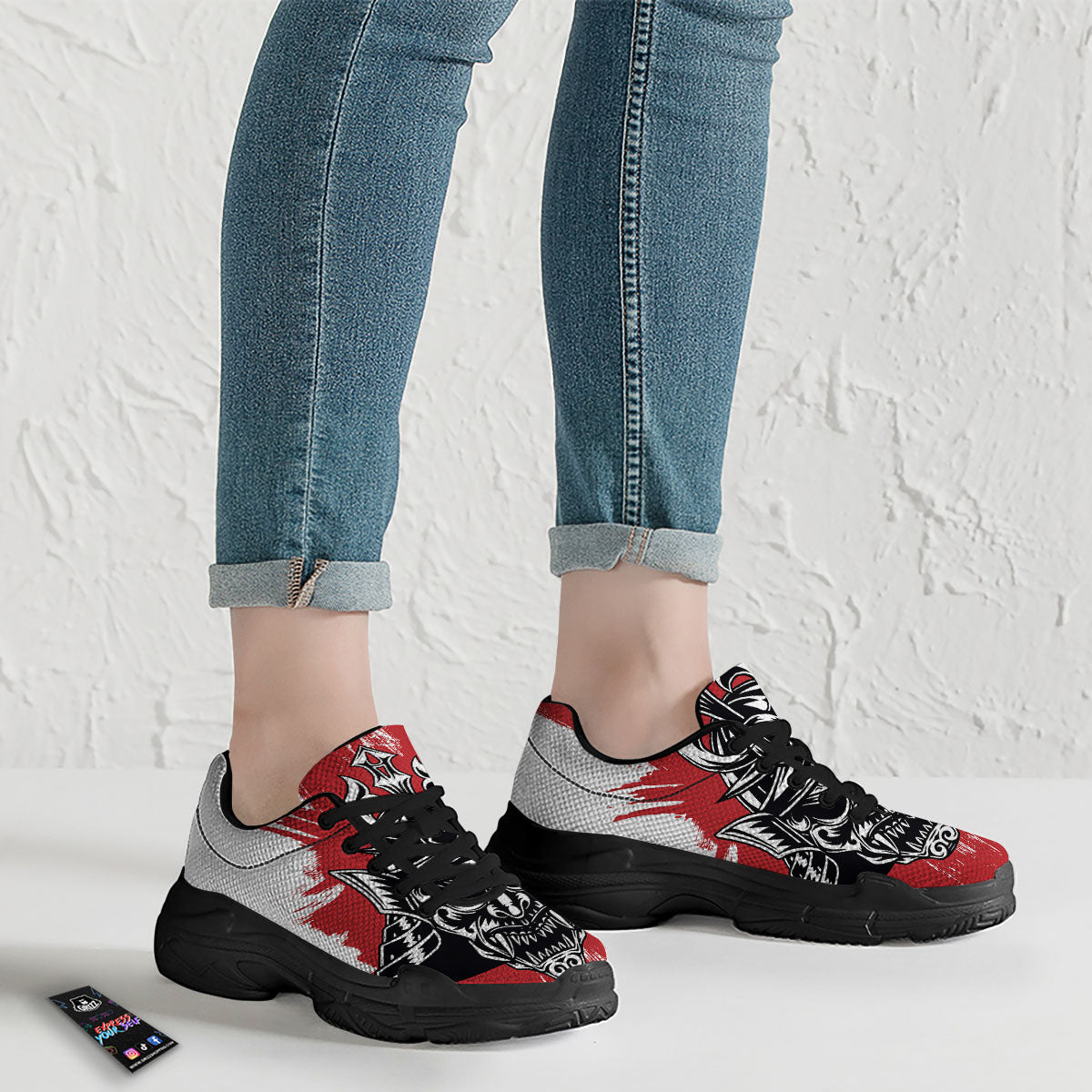 Warrior Japanese Samurai Print Black Chunky Shoes-grizzshop