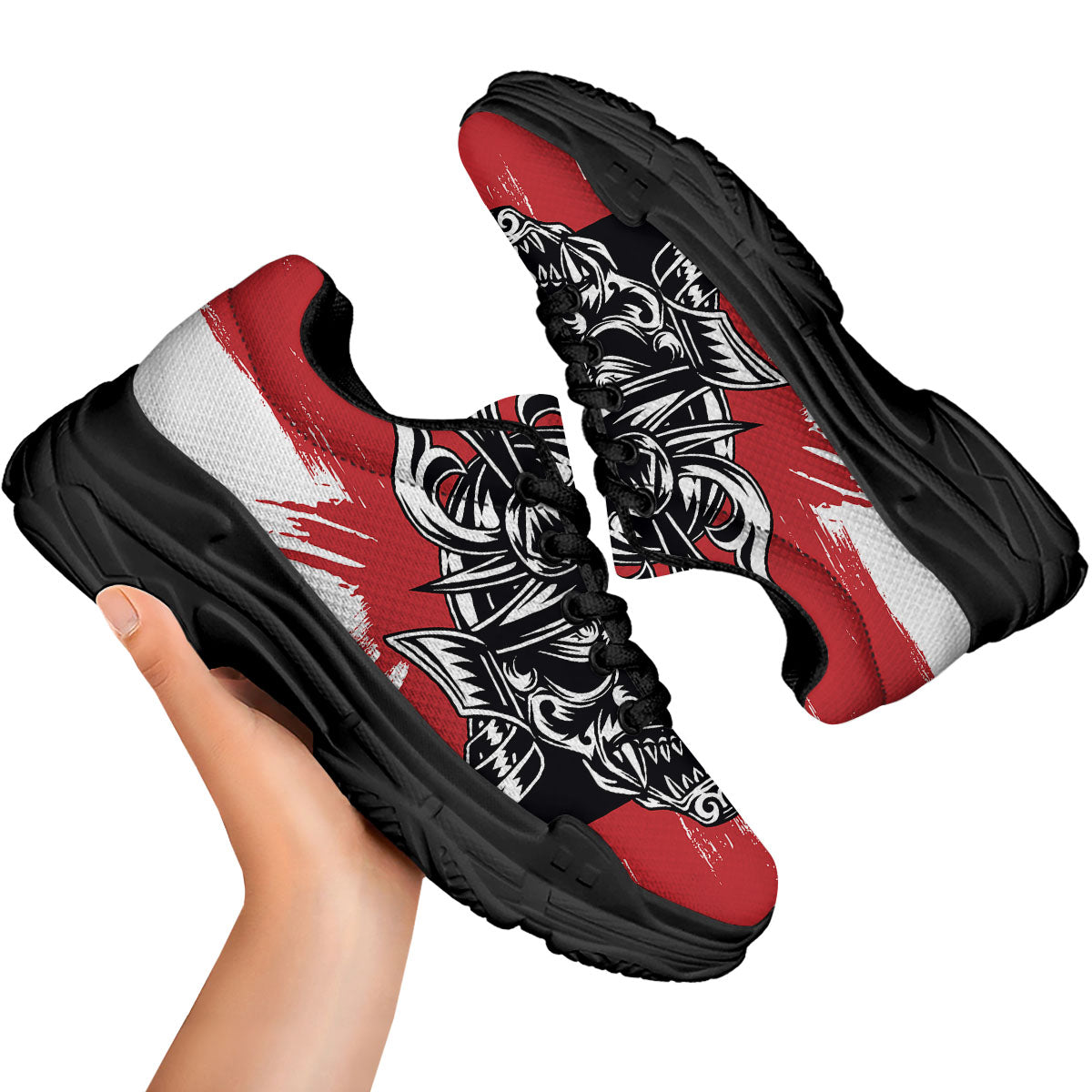 Warrior Japanese Samurai Print Black Chunky Shoes-grizzshop
