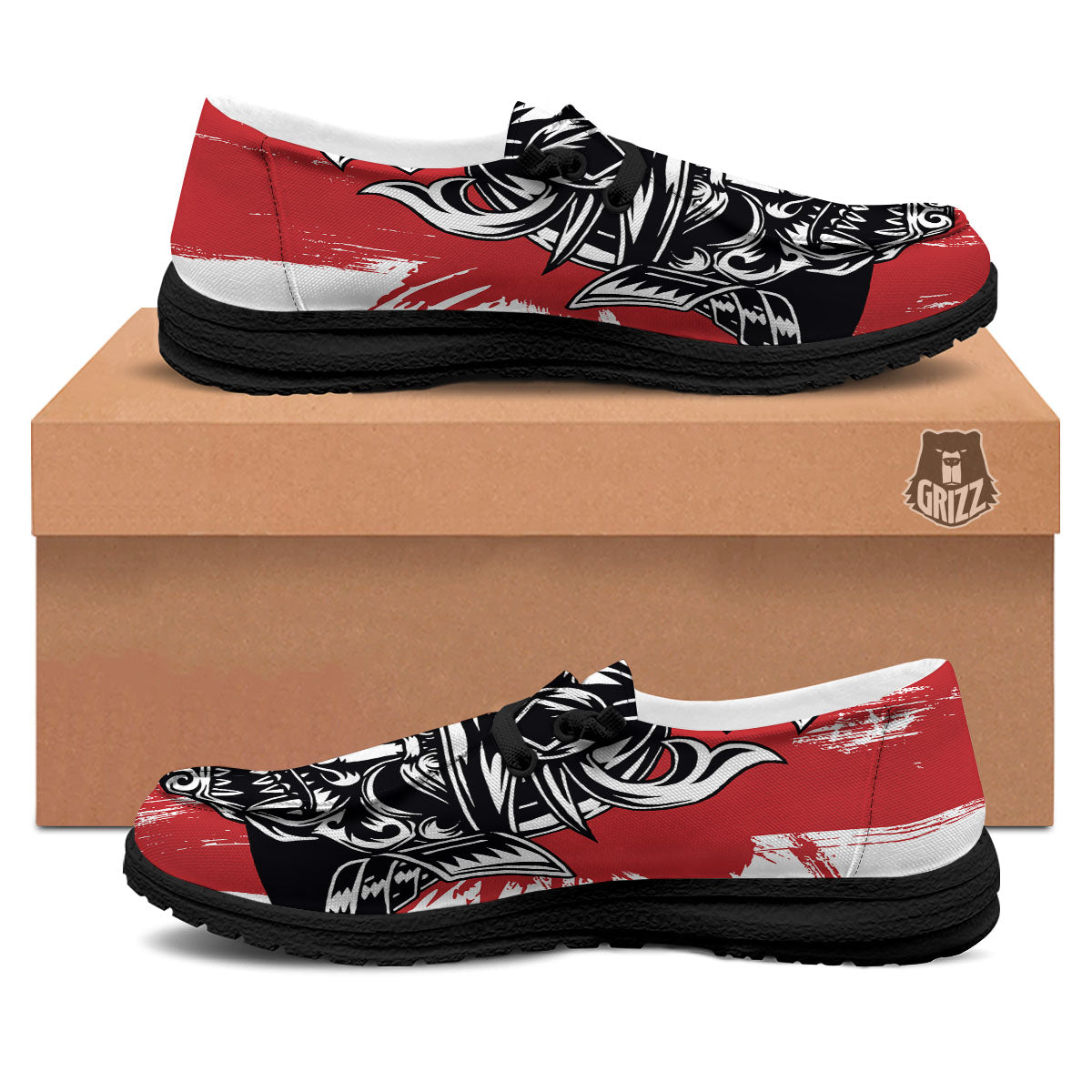 Warrior Japanese Samurai Print Black Loafers-grizzshop