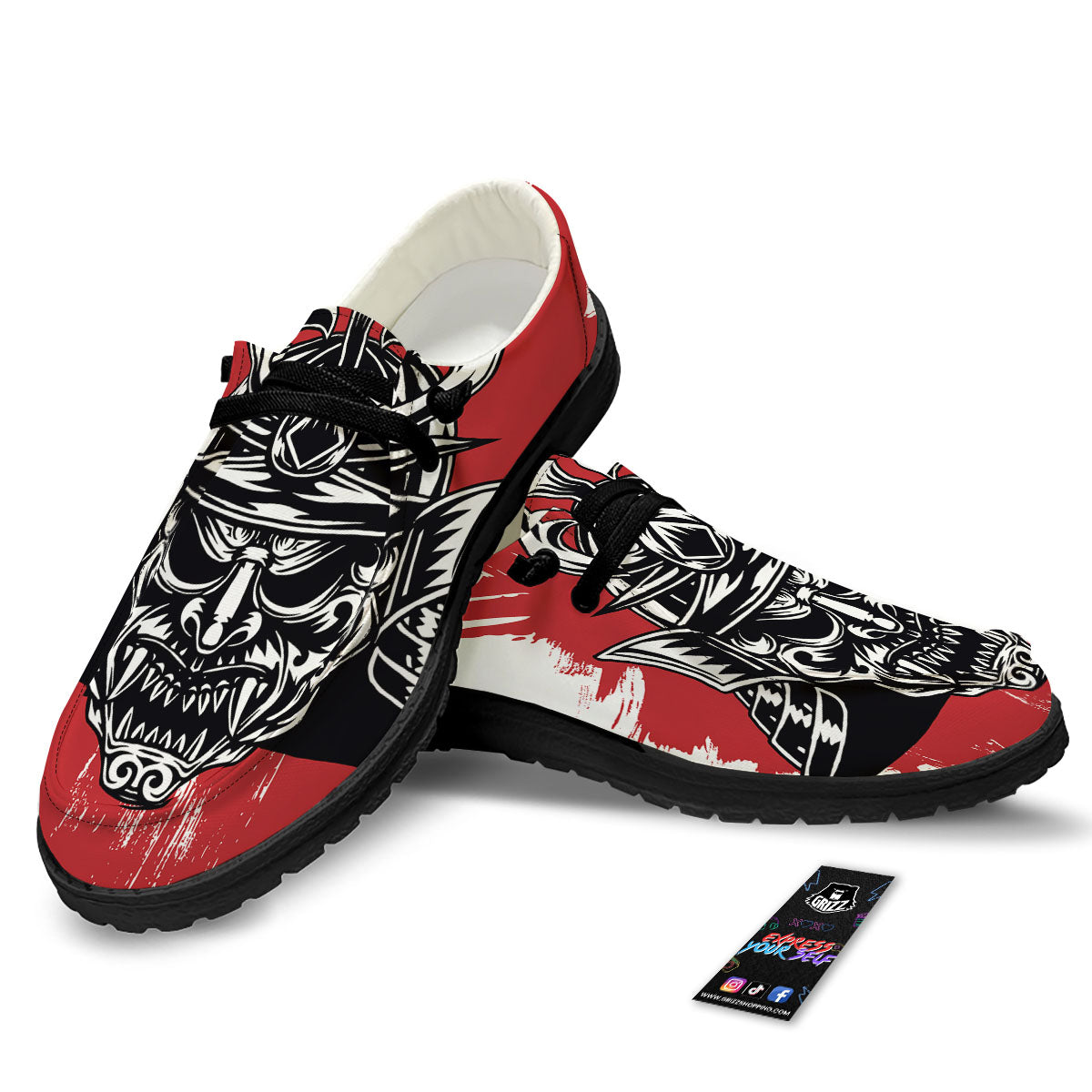 Warrior Japanese Samurai Print Black Loafers-grizzshop