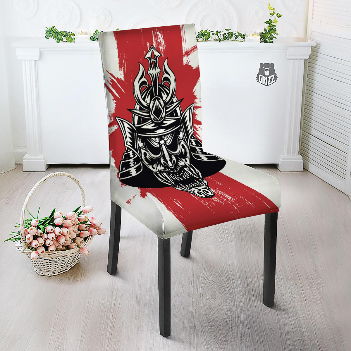 Warrior Japanese Samurai Print Dining Chair Slipcover-grizzshop