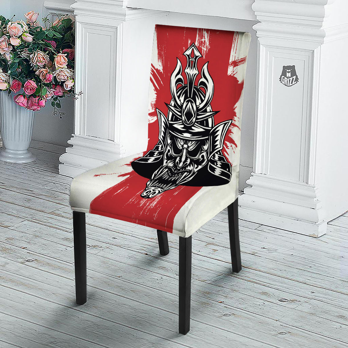 Warrior Japanese Samurai Print Dining Chair Slipcover-grizzshop