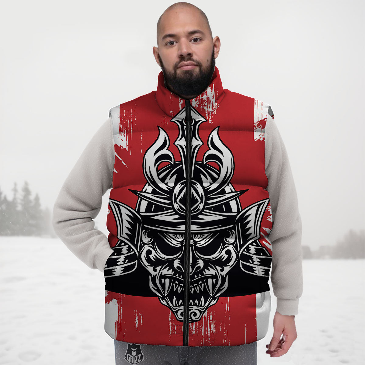 Warrior Japanese Samurai Print Down Vest