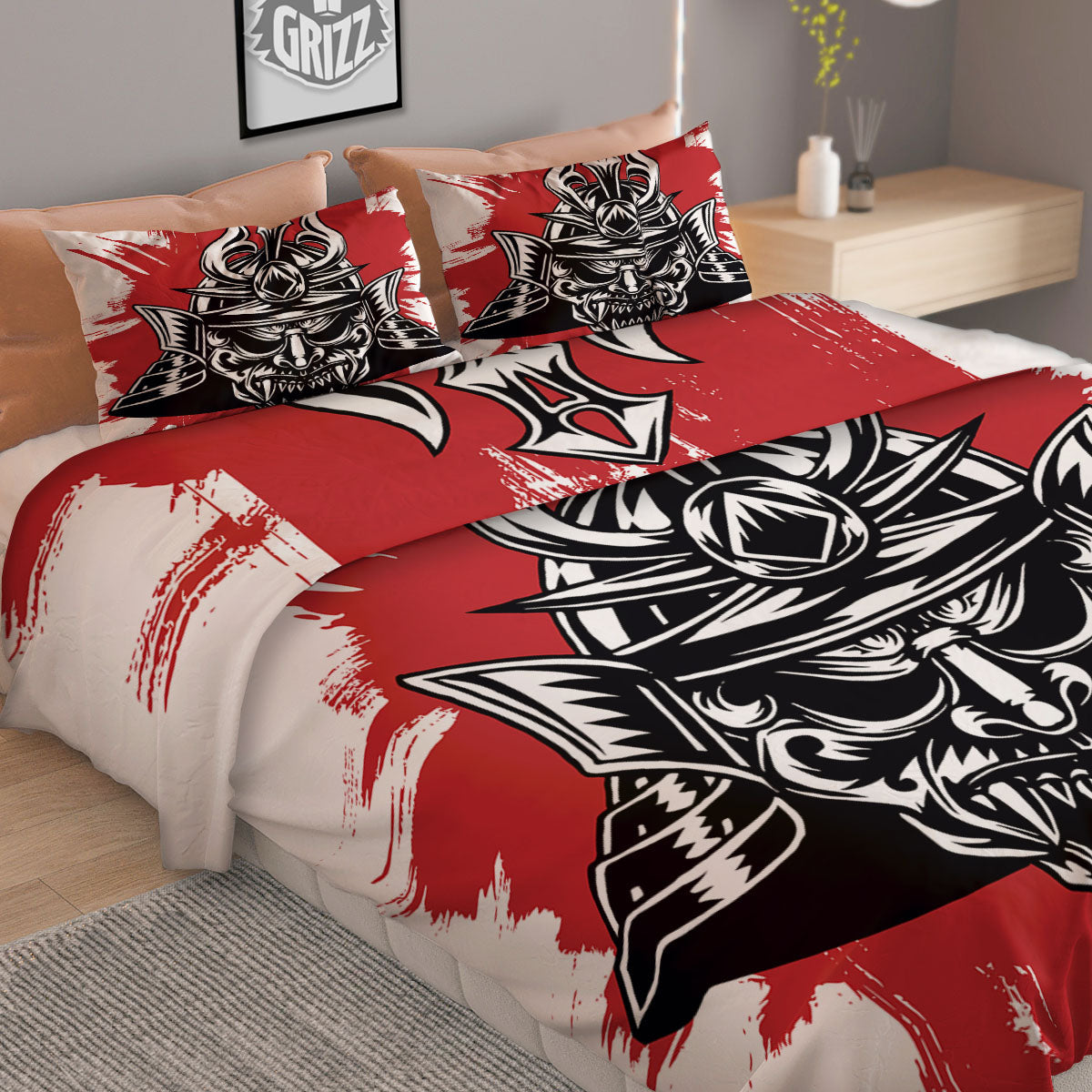 Warrior Japanese Samurai Print Duvet Cover Bedding Set